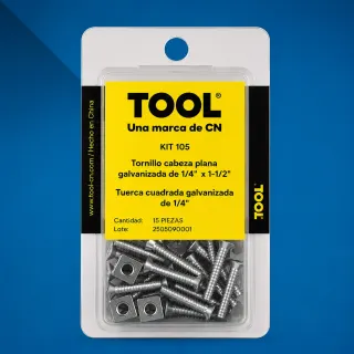 KIT105 MIX D/TOR.PLANA Y TUERCA CUAD.GALV 1/4X1