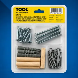KIT316 D/TAQUETE MAD,PLAST,PIJA P/LAMIN Y CLAVOC/50PZAS