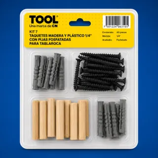 KIT7 TAQUETE PLASTICO,MADERA 1/4-PIJA#8X1 1/2 C/40PZA